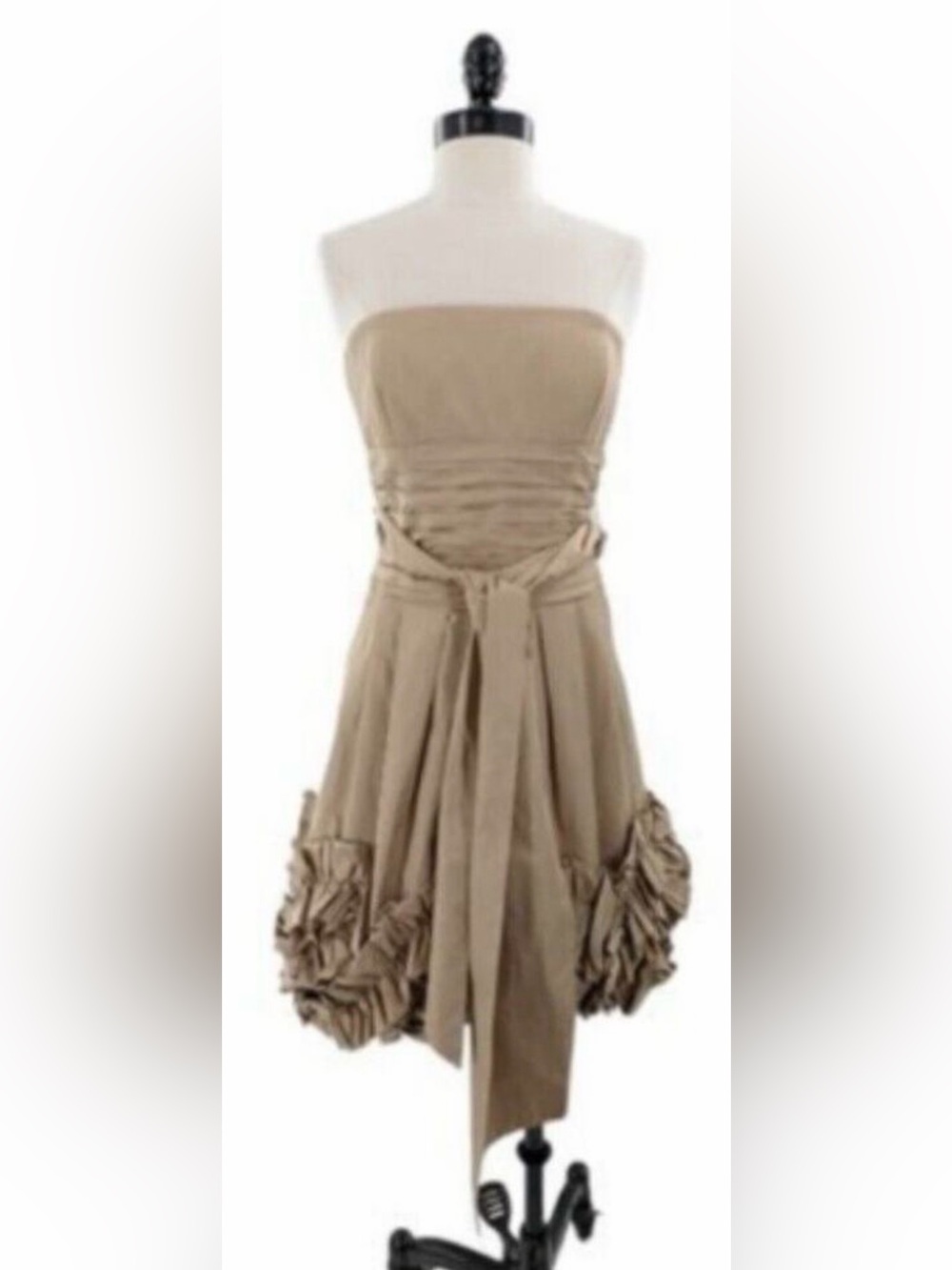 BCBGMaxAzria Champagne Strapless Ruffle Dress